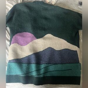Scenic Landscape Sweater Cardigan - Green, Purple, Navy, Cream